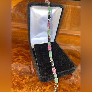 Classy Genuine Sapphire Emerald and Ruby Bracelet